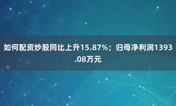 如何配资炒股同比上升15.87%；归母净利润1393.08万元